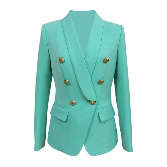 Fresh Gold Button Detail Double Breasted Shawl Lapel Tailored Blazer - Picture 1 of 3